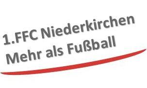 Logo des 1. FFC Niederkirchen mit dem Text: "1. FFC Niederkirchen - Mehr als Fu&szlig;ball" in grauer und roter Schrift.