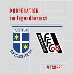 Logo der TSG 1849 Deidesheim und FFC Niederkirchen mit dem Text &bdquo;Kooperation im Jugendbereich&ldquo;.