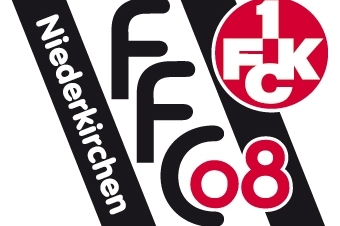 Logo des 1. FC Kaiserslautern mit dem Schriftzug &bdquo;Niederkirchen&ldquo; und der Jahreszahl &bdquo;08&ldquo; in Schwarz und Rot.