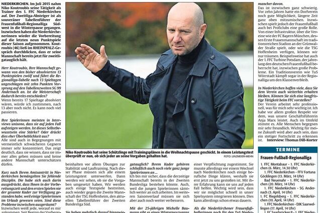Interview mit Trainer Niko Koutouroubis &uuml;ber die ungeschlagene Frauenfu&szlig;ballmannschaft der Regionalliga.