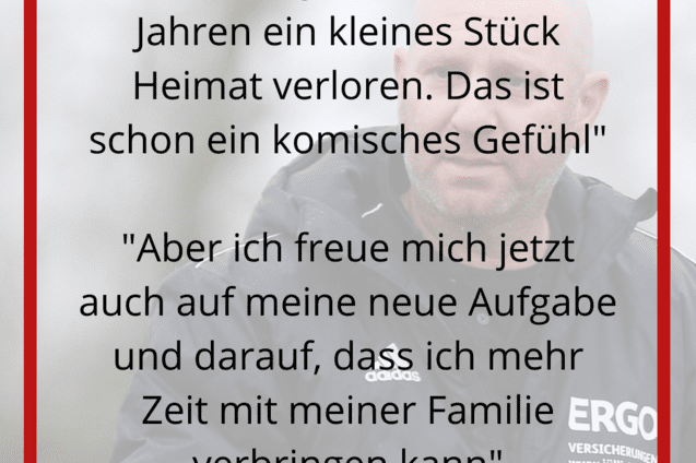 Zitat von Niko Koutroubi &uuml;ber sein Abschied beim 1. FFC Niederkirchen, mit einem unscharfen Bild im Hintergrund.