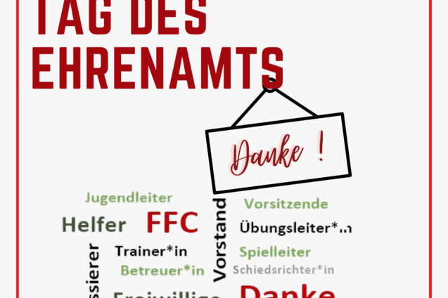 Grafik zum Internationalen Tag des Ehrenamts mit verschiedenen Rollen und dem Wort "Danke!" in der Mitte.
