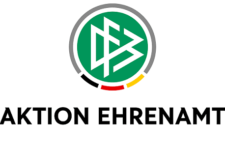 Logo der Aktion Ehrenamt mit den Buchstaben DFB, umgeben von einem gr&uuml;nen Kreis und farbigen Ringen in Schwarz, Rot, Gold.