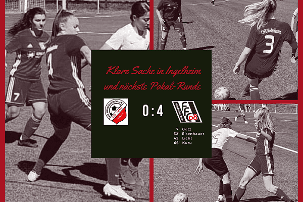 Spielfeldszenen eines Fu&szlig;ballspiels mit Spielerinnen in roten und wei&szlig;en Trikots; Endstand 0:4.