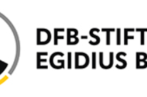 Logo der DFB-Stiftung Egidius Braun mit Portr&auml;t und farbigen Akzenten in Rot, Schwarz und Gold.