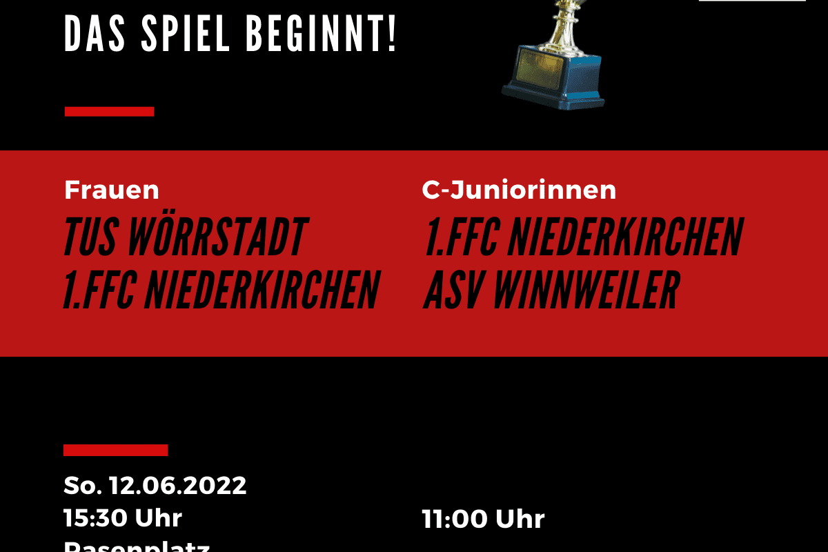 Plakat f&uuml;r SWFV Verbandspokal-Endspiele mit Terminen, Teams und einem Pokal in goldener Farbe.