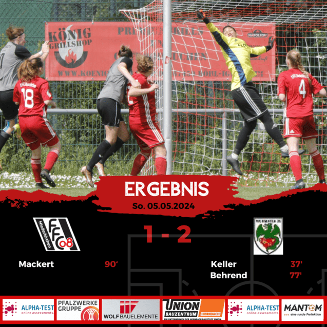 Frauenfu&szlig;ballspiel mit Torwartsprung und Jubel der Spielerinnen, Endstand 1:2, Datum 05.05.2024.