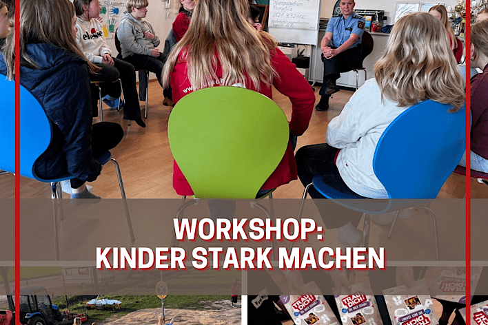 Gruppensitzung in einem Workshop zur St&auml;rkung von Kindern, mit Teilnehmern in einem hellen Raum und Aktivit&auml;ten im Freien.