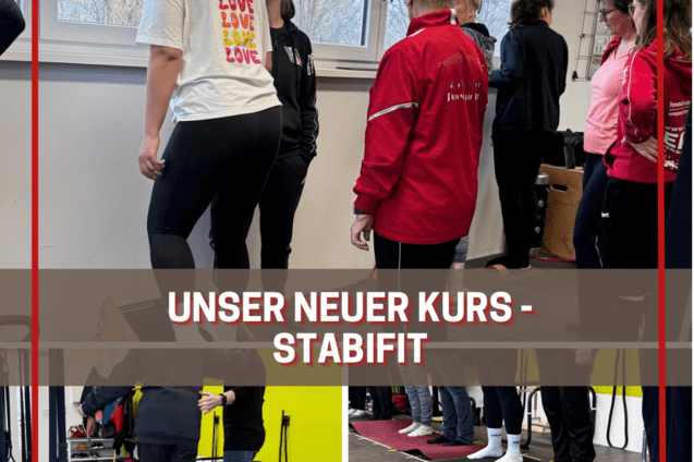 Gruppensitzung im Fitnessraum, Teilnehmerinnen stehen und &uuml;ben f&uuml;r den Kurs &bdquo;Stabilit&auml;tstraining&ldquo;.