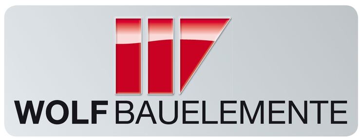 Logo von WOLF Baugenehmigungen mit rot-gl&auml;nzenden Elementen auf silbernem Hintergrund.