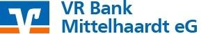 Logo der VR Bank Mittelhaardt eG mit stilisiertem "V" in Blau und Orange.