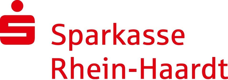 Logo der Sparkasse Rhein-Haardt in Rot und Grau mit stilisiertem S-Symbol.