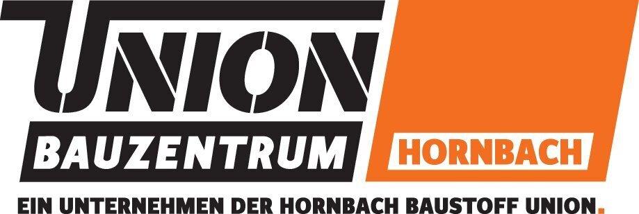 Logo des Union Bauzentrums Hornbach mit klaren Schriftz&uuml;gen in Schwarz und Orange auf wei&szlig;em Hintergrund.