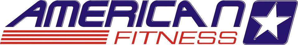 Logo von American Fitness mit Text in blauer und roter Schrift sowie einem Stern-Icon.